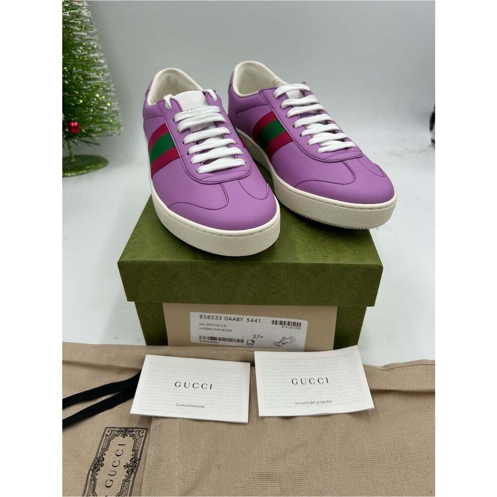 Women's Gucci G 74 Lavender Leather Sneakers with Red and Green Web Stripe 37.5 - Picture 3 of 11